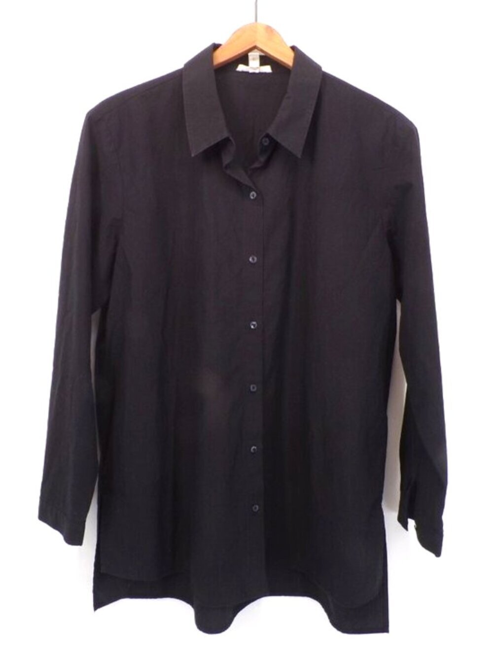 Eileen Fisher Black Button Down Shirt Top Blouse Women’s M 100% Organic Cotton